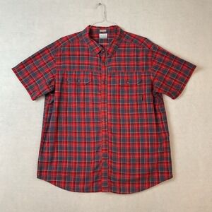 Columbia Sportswear Shirt Mens XL Red Plaid Regular Fit Short Sleeves Pearl Snap